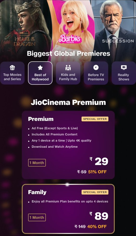 JioCinema announces new ad-free premium plan